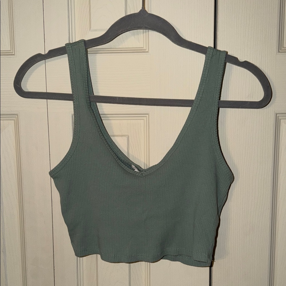 Garage sage Green Ribbed Crop Top